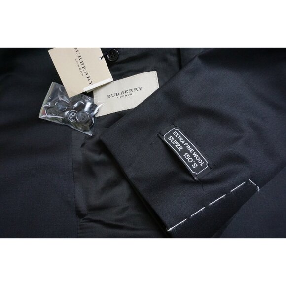 Burberry London Solid Black S150s Wool 2 Pc Suit Jacket Pants Sz 40R BRAND NEW - Picture 1 of 11